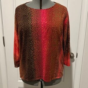 Chico's Red and Brown Patterned Blouse